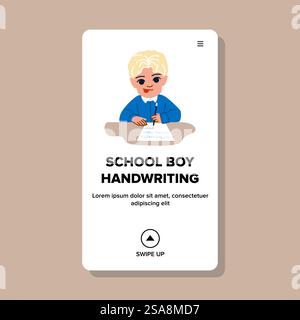 vecteur d'écriture manuscrite de garçon d'école d'enfants. fille de sourire, main heureuse, enfants d'enfance dessinés écolier garçon manuscrit web plat illustration de dessin animé. vecteur d'écriture manuscrite de garçon d'école d'enfants Illustration de Vecteur