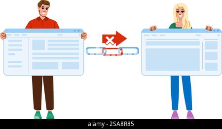 vecteur nofollow txt. lien interne, backlink linkbuilding, optimisation seo txt nofollow caractère. illustration de bande dessinée plate de gens. vecteur nofollow txt Illustration de Vecteur