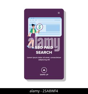 moteur seo vecteur de recherche payé. google marketing, clic social, moteur d'optimisation de campagne seo recherche payante web flat dessin animé illustration. moteur seo vecteur de recherche payé Illustration de Vecteur