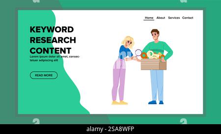vecteur de contenu de recherche de mots-clés seo. médias de calendrier, mot-clé, web portable seo mot-clé recherche contenu web flat dessin animé. vecteur de contenu de recherche de mots-clés seo Illustration de Vecteur