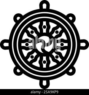 vecteur d'icône de ligne de dharmachakra de roue de dharma. roue de dharma signe de dharmachakra. illustration noire du symbole de contour isolé. illustration vectorielle d'icône de ligne de dharmachakra de roue de dharma Illustration de Vecteur