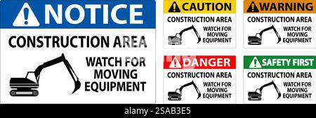 Zone de construction des panneaux d'avertissement - attention aux déplacements d'équipement Illustration de Vecteur