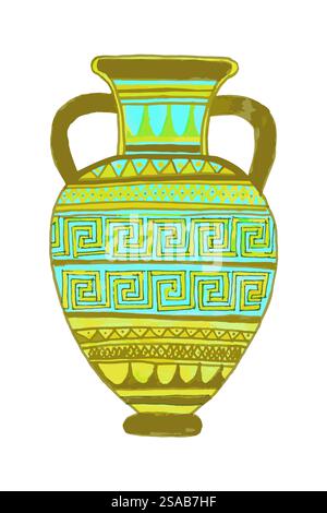Splendide amphore grecque avec batteurs sur timbre-poste. Illustration vectorielle Illustration de Vecteur
