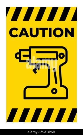 Panneau d'avertissement jaune vif avec icône de perceuse électrique. Ce graphique met l'accent sur la sécurité dans les ateliers et les chantiers de construction, favorisant la sensibilisation et la protection. Illustration de Vecteur