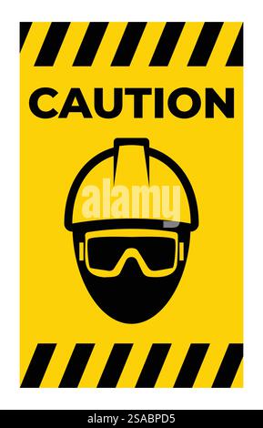 Un panneau d'avertissement jaune vif avec une icône de casque et de lunettes de sécurité. Idéal pour la sécurité sur le lieu de travail, les chantiers de construction et les avertissements de danger pour promouvoir la sensibilisation. Illustration de Vecteur