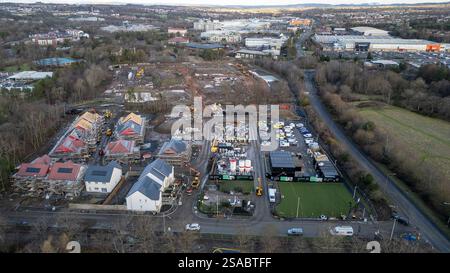 Vue aérienne de nouveaux logements, Livingston, West Lothian, Écosse Banque D'Images