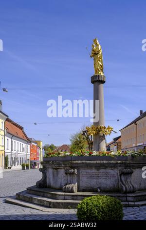 Colonne Marienplatz, Landau an der Isar, basse-Bavière, Bavière, Allemagne, Europe Banque D'Images
