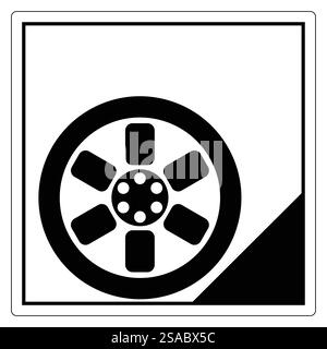 Cette image présente une simple icône de roue noire et blanche, représentant le transport et le mouvement. Idéal pour une utilisation dans les projets de conception graphique et les illustrations. Illustration de Vecteur