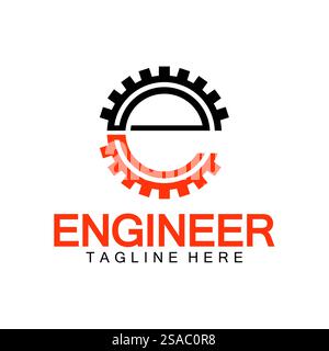 Conception de logo ingénieur, lettre E logo Gear, logo ingénieur avec lettre E et éléments Gear Illustration de Vecteur