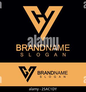 Lettre créative CV ou logo VC monogramme en forme de triangle inversé. Illustration de Vecteur