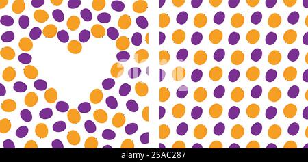 Prunes et abricots en forme de coeur cadre bordure de copie d'espace modèle et motif sans couture fond d'été. Illustration vectorielle isolée papier peint ou bannière promo Web cartes thématiques, dépliants, prix, étiquettes Illustration de Vecteur