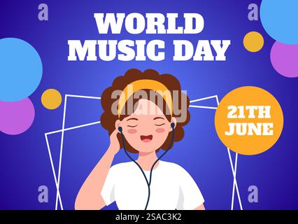 Fond de médias sociaux de jour de la musique illustration de modèles dessinés à la main Flat Cartoon Illustration de Vecteur