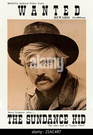 Butch Cassidy and the Sundance Kid (1969) réalisé par George Roy Hill et mettant en vedette Paul Newman, Robert Redford et Katharine Ross. Un occidental qui suit deux hors-la-loi légendaires de la frontière américaine alors qu'ils fuient vers la Bolivie tout en étant poursuivis par une troupe implacable. Photographie d'une affiche japonaise originale de 1969 À USAGE ÉDITORIAL EXCLUSIF. Crédit : BFA / 20th Century Fox Banque D'Images