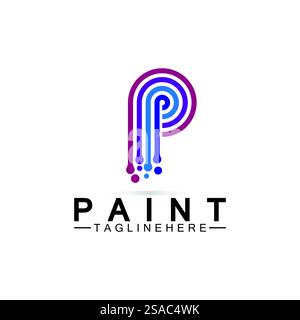 Lettre P avec icône de pinceau pour le modèle de vecteur de concept de logo de peinture. Illustration de Vecteur