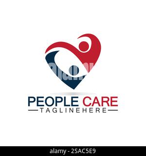 Logo People Care avec conception de symbole de coeur et de personne. Logo Love and Care for Charity et les personnes de soutien Illustration de Vecteur