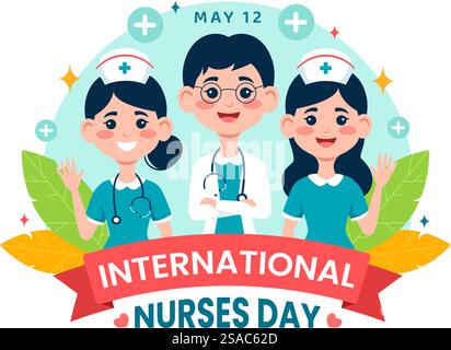 Illustration vectorielle de la Journée internationale des infirmières le 12 mai pour les contributions que l'infirmière fait à la société dans les soins de santé plat Kids Cartoon arrière-plan Illustration de Vecteur