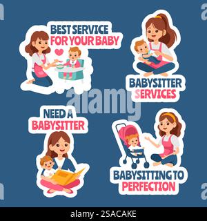Babysitter ou Nanny services Label Flat Cartoon Hand Drawn Templates illustration de fond Illustration de Vecteur