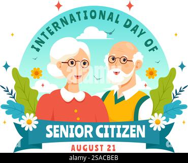 Illustration vectorielle de la Journée mondiale des seniors le 21 août pour respecter et honorer les contributions des personnes âgées, sur fond plat Illustration de Vecteur