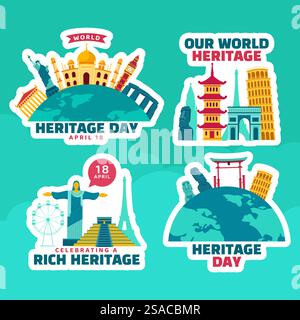 Heritage Day Label Flat Cartoon dessinés à la main modèles Illustration de fond Illustration de Vecteur