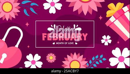 Bonjour février Post Flat Cartoon Hand Drawn Templates Illustration de fond Illustration de Vecteur