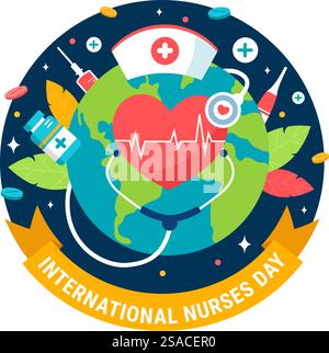 Illustration vectorielle de la Journée internationale des infirmières le 12 mai pour les contributions que l'infirmière fait à la société dans les soins de santé plat Kids Cartoon arrière-plan Illustration de Vecteur