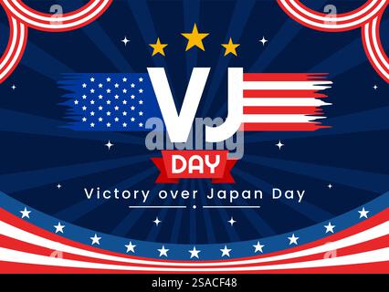 VJ Victory Over Japan Day Celebration illustration vectorielle avec le fond de drapeau des États-Unis dans un design de style dessin animé plat des fêtes nationales Illustration de Vecteur