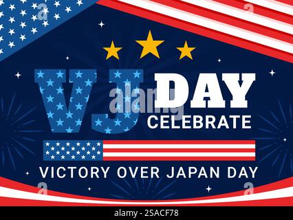 VJ Victory Over Japan Day Celebration illustration vectorielle avec le fond de drapeau des États-Unis dans un design de style dessin animé plat des fêtes nationales Illustration de Vecteur
