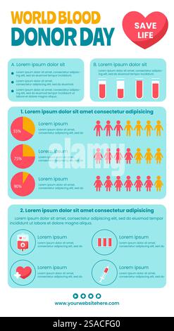 Infographie de la journée du donneur de sang dessin animé plat modèles dessinés à la main illustration de fond Illustration de Vecteur