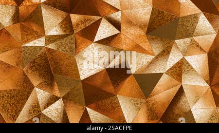 Rendu abstrait 3d de la surface d'or. Fond futuriste avec des lignes et une forme de triangle poly bas. Haute résolution 8k Banque D'Images
