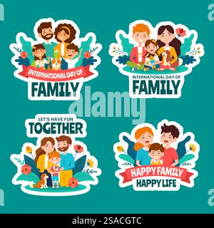 Day of Family Label Flat Cartoon dessin à la main modèles illustration de fond Illustration de Vecteur
