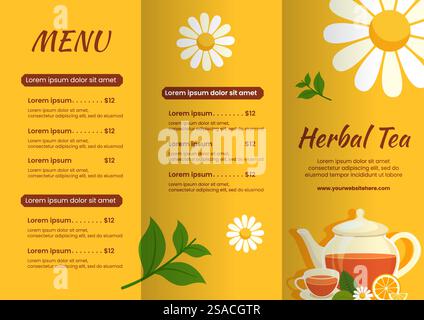 Brochure de tisane Flat Cartoon Hand Drawn Templates illustration de fond Illustration de Vecteur