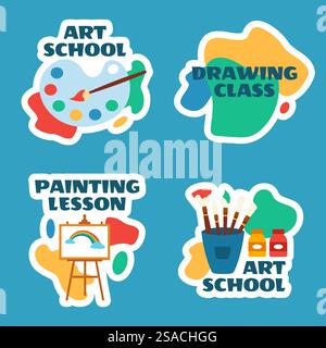 Illustration de fond de dessin animé plat d'étiquette d'école d'art modèles dessinés à la main Illustration de Vecteur