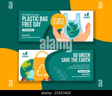 Sac en plastique jour libre bannière horizontale plat dessin animé modèles dessinés à la main illustration de fond Illustration de Vecteur