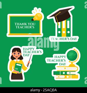 Teacher&rsquo;s Day Label Flat Cartoon dessin à la main modèles illustration de fond Illustration de Vecteur