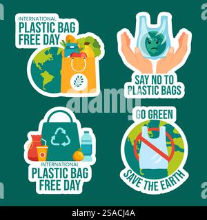 Sac en plastique Free Day Label Flat Cartoon dessin à la main modèles illustration de fond Illustration de Vecteur