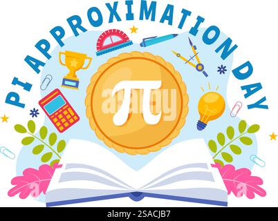 Pi approximation Day Vector illustration le 22 juillet avec des constantes mathématiques, des lettres grecques ou une tarte sucrée cuite en fond de dessin animé plat Illustration de Vecteur