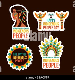 Indigènes Day Label Flat Cartoon dessin à la main modèles illustration de fond Illustration de Vecteur
