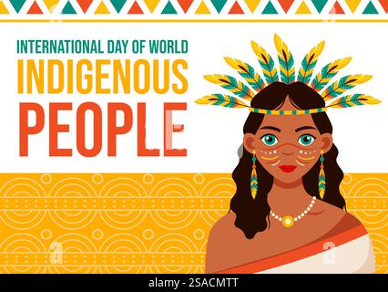 Journée des peuples autochtones fond des médias sociaux Flat Cartoon Hand Drawn Templates illustration Illustration de Vecteur