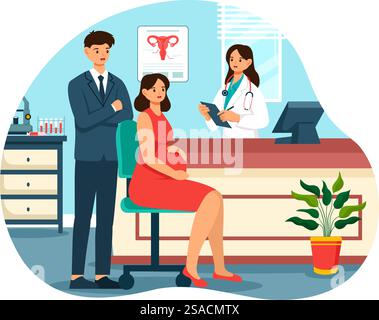 Illustration vectorielle de clinique de reproduction mettant en vedette la technologie de reproduction assistée, la fécondation en tube à essai ou la cellule d'œuf dans un fond de dessin animé Illustration de Vecteur