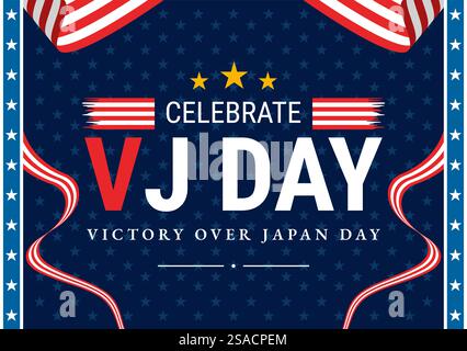VJ Victory Over Japan Day Celebration illustration vectorielle avec le fond de drapeau des États-Unis dans un design de style dessin animé plat des fêtes nationales Illustration de Vecteur