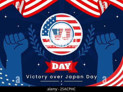 VJ Victory Over Japan Day Celebration illustration vectorielle avec le fond de drapeau des États-Unis dans un design de style dessin animé plat des fêtes nationales Illustration de Vecteur