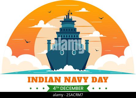 Illustration vectorielle du jour de la Marine indienne le 4 décembre, mettant en vedette des navires de chasse, saluant des soldats et appréciation militaire dans un fond de style plat Illustration de Vecteur