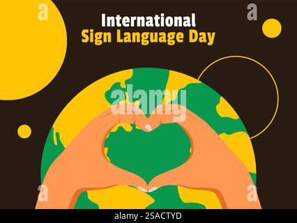 Jour des langues des signes fond des médias sociaux Flat Cartoon dessin à la main modèles illustration Illustration de Vecteur