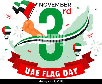 Illustration vectorielle du jour du drapeau des Émirats arabes Unis le 3 novembre mettant en vedette des drapeaux nationaux et des ornements décoratifs dans un fond de dessin animé de style plat Illustration de Vecteur