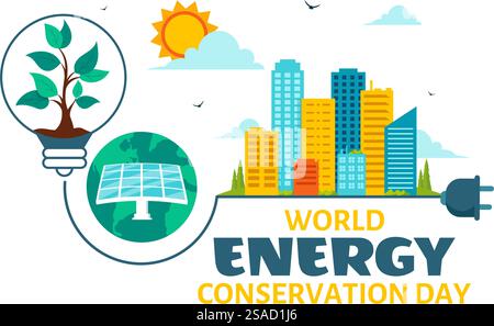 Journée mondiale de la conservation de l'énergie illustration vectorielle L'importance de sauver la planète avec un vert et respectueux de l'environnement, avec une lampe et la Terre Illustration de Vecteur