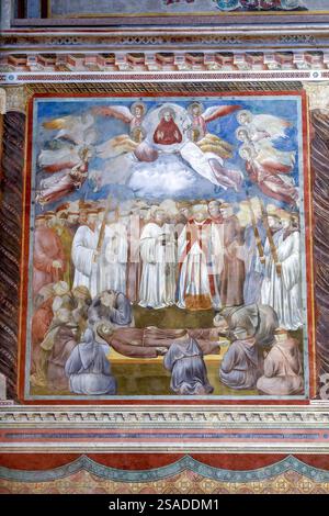 Basilique Saint François d'assise, Ombrie, Italie. Église supérieure. La légende de Saint François, attribuée à Giotto. Mort et Ascension de Saint François Banque D'Images