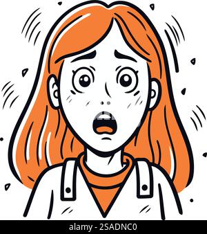 Femme effrayée avec les cheveux roux. Illustration vectorielle dans le style doodle. Illustration de Vecteur