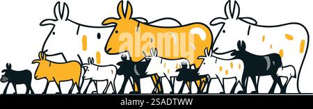 Vaches et taureaux. Animaux de ferme. Illustration vectorielle sur fond blanc. Illustration de Vecteur