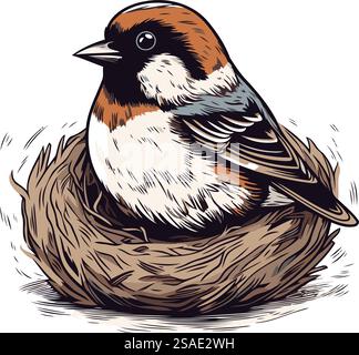 Sparrow assis dans le nid. Illustration vectorielle d'un oiseau. Illustration de Vecteur