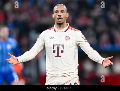 Munich, Allemagne. 29 janvier 2025. Football : Ligue des Champions, Bayern Munich - Slovan Bratislava, tour préliminaire, journée 8 à l'Allianz Arena. Leroy Sane de Munich réagit. Crédit : Sven Hoppe/dpa/Alamy Live News Banque D'Images